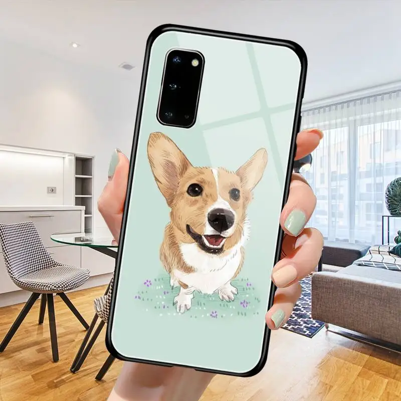 Super Cute dog Corgi Phone Case Glow Luminous Tempered Glass For Samsung Galaxy S20 5G 10 plus Elite S20 ULTRA NOTE P9 10E cover images - 6