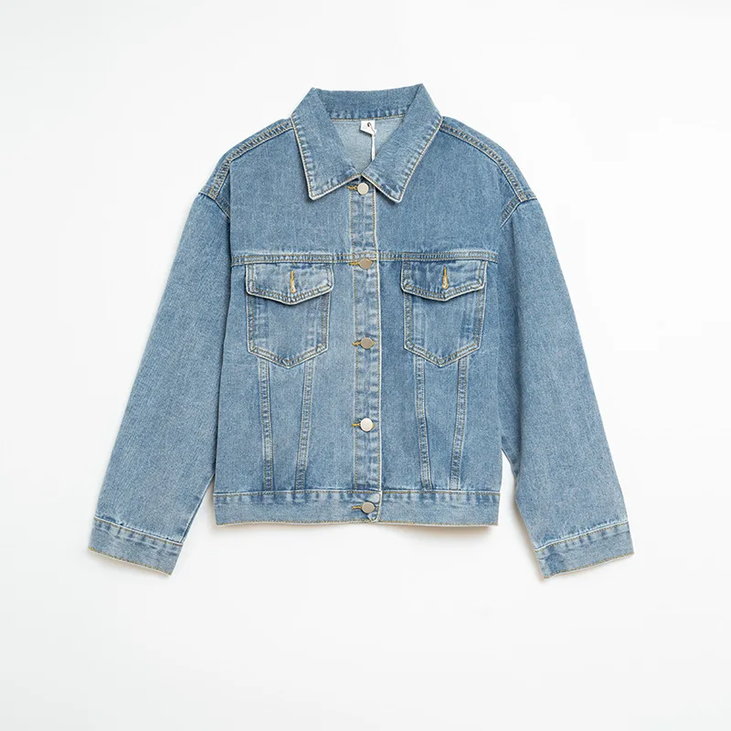 

Женская джинсовая куртка, новинка осень-зима 2021, короткие карманы для инструментов, прямые, свободные с длинными рукавами