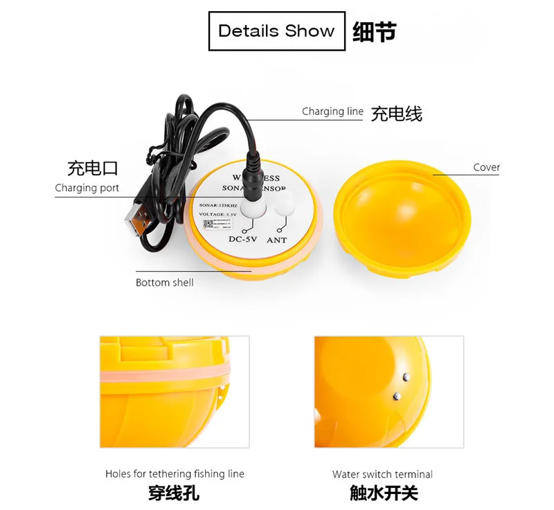 Новый стиль рыболокатор с цветным экраном высокой четкости сонар беспроводной