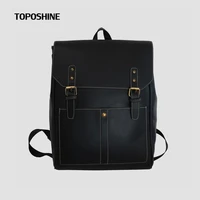 toposhine retro fashion woman backpack pu leather square backpack bags for teenagers girls simple designer hand shoulder bags