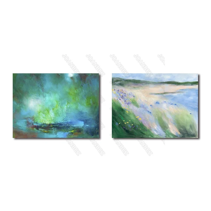 

Modern Pastoral Canvas Material Painted Field Meadow Wildflower Landscape Map Background Poster 2 Pc Living Room Furniture Sofa