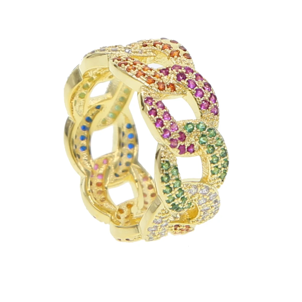 Женское кольцо с кубинской цепью золотого цвета в стиле хип хоп микрозакрепкой