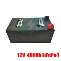 high capacity stainless steel shell 12v 400ah lifepo4 battery with bms for rv agv solar panel energy system 20a charger