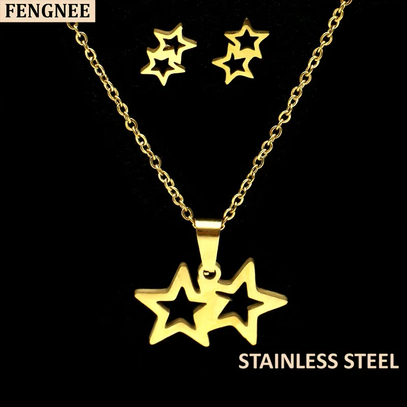 fengnee luxury Stainless Steel Jewelry sets For Women Love Gold Pendant star Necklace | Украшения и аксессуары