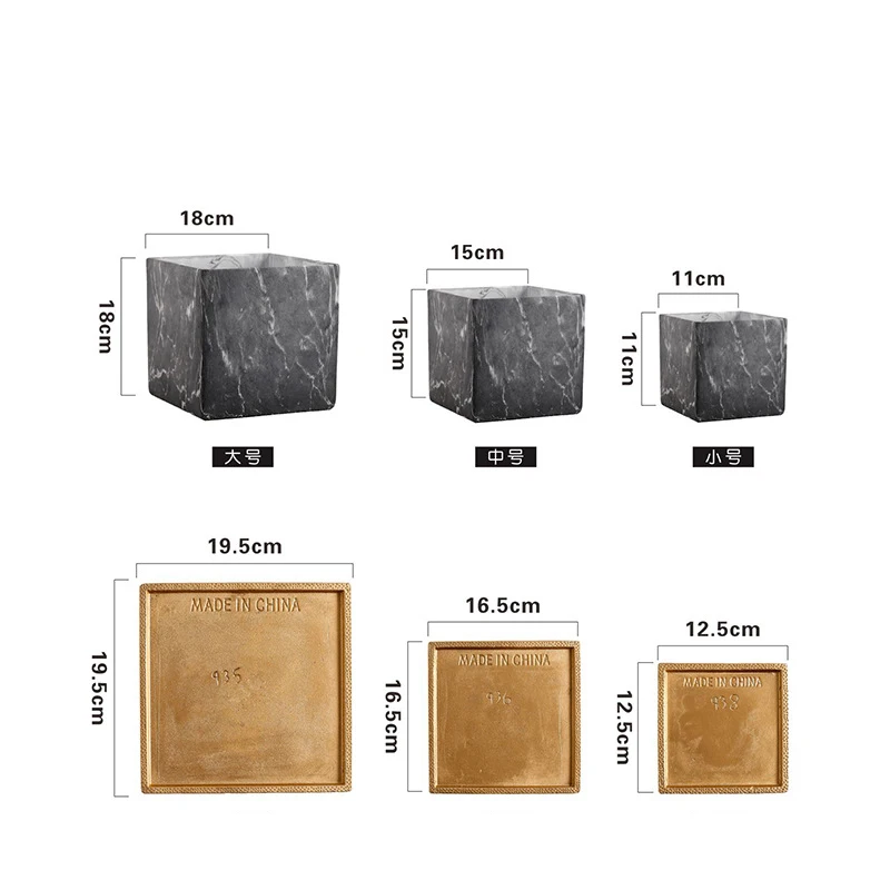 

Nordic Cement Flowerpot Imitation Marble Pattern High-grade Gray Square Pot Simple Cactus Pot Green Radish Flower Pot with Tray