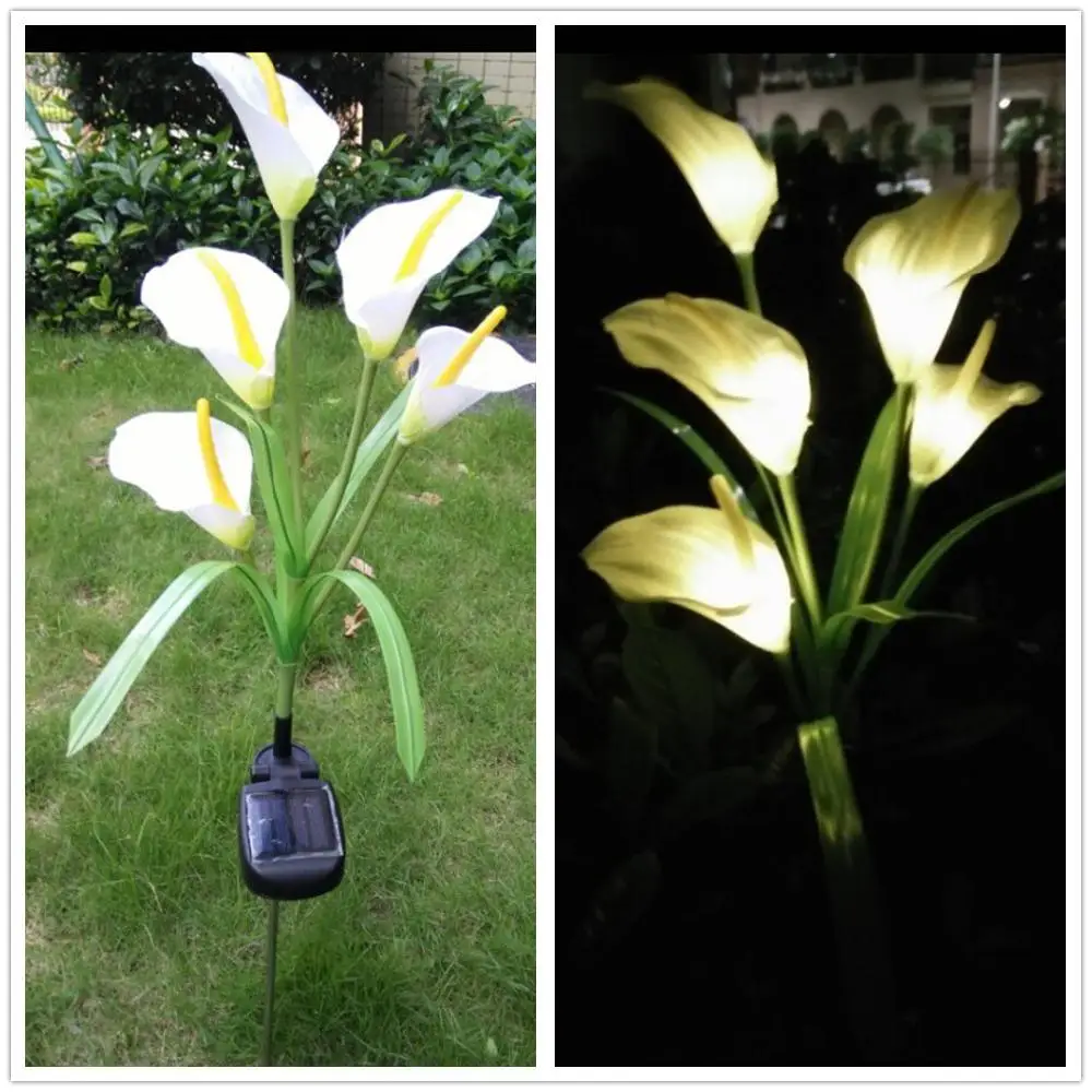HiMISS 1 шт. Calla Lily Flower на солнечной батарее 5 светодиодов контактный светильник