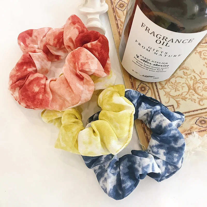 Fashion Women Tie-dyed Gradient Cotton Hair Rope Bands Personality Plain Gums Elastic Rubber Vintage Ties |