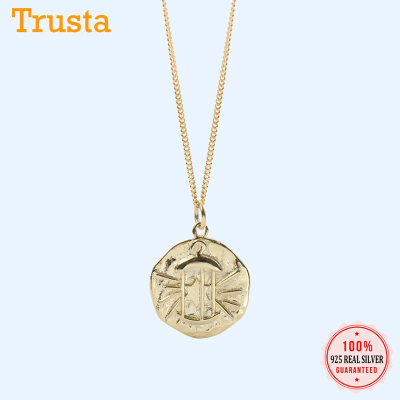 Trusta монета ожерелье 925 Серебряный кулон Шарм золотая птица колье с кулоном в виде