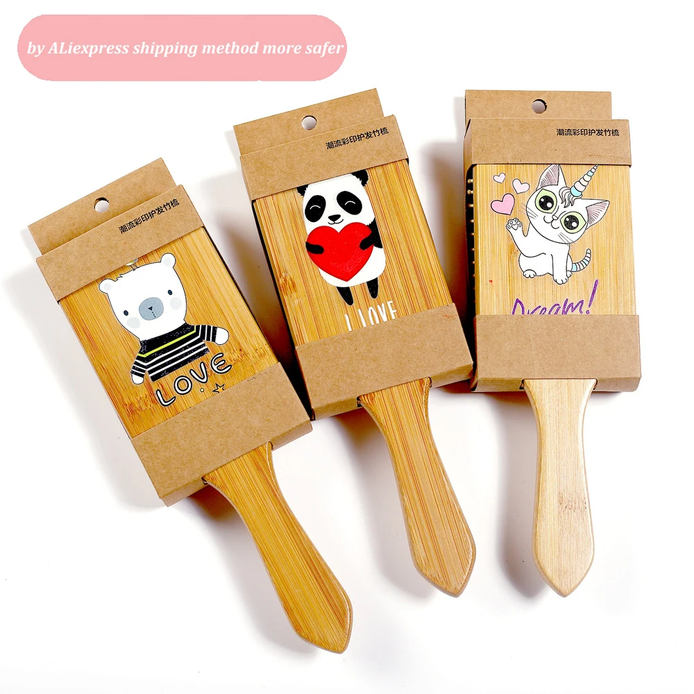 

Расческа для ухода за волосами, 8 стилей, Антистатическая, оригинальная деревянная щетка, Бамбуковая расческа, милые Мультяшные деревянные ...