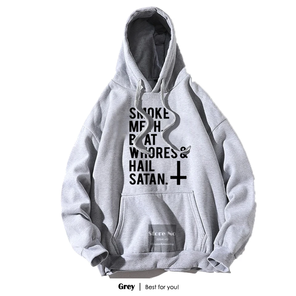 Мужская толстовка с капюшоном с надписью «Hail satan» и надписью «Smoke Meth Beat Whores», толстовка с капюшоном в стиле аниме, женские толстовки с капюшоном, черная толстовка с капюшоном большого размера