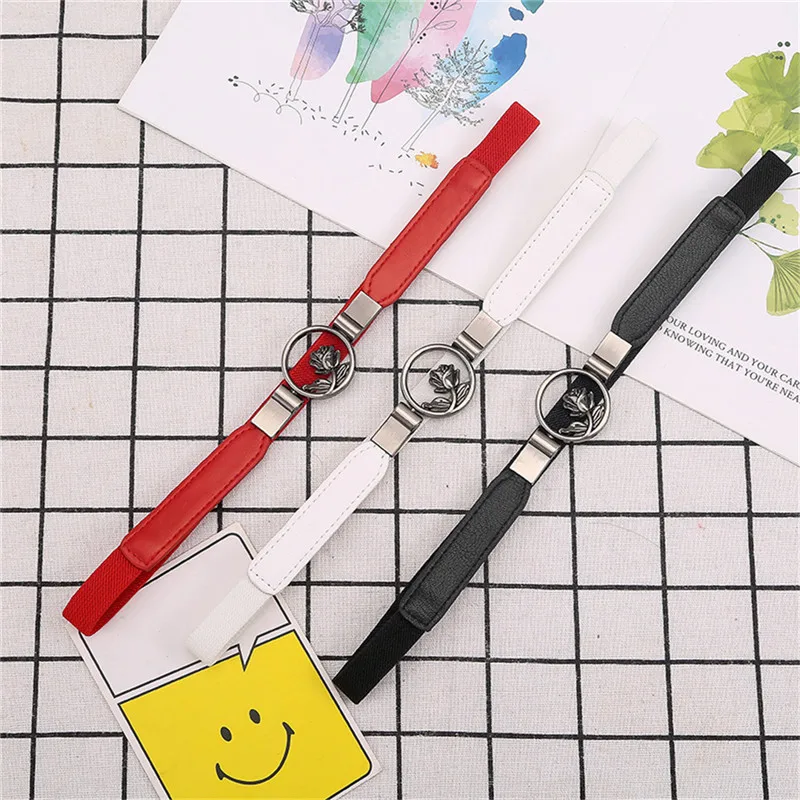 Женский пояс для платья узкий эластичный девушек тонкий кожаный с пряжкой