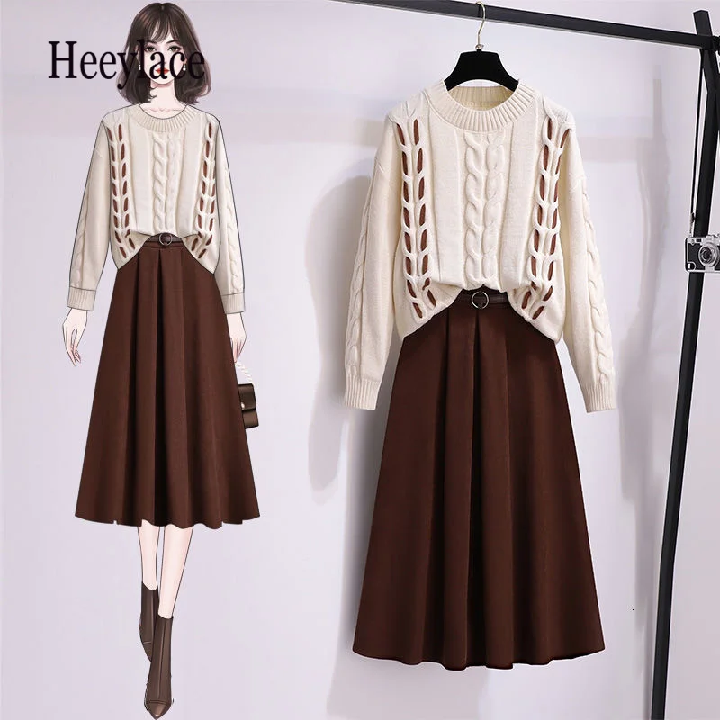 

Korean Sweet Winter Warm Fragrance suit women Pullover Long Sleeve Knitted Sweater And skirt two-piece Set For Women Outfits