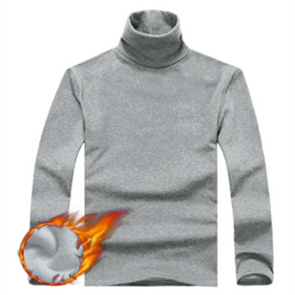 Autumn Winter Men's Thermal Long Sleeve Roll Turtleneck T-Shirt Solid Color Tops Male Slim Basic Stretch Tee Top