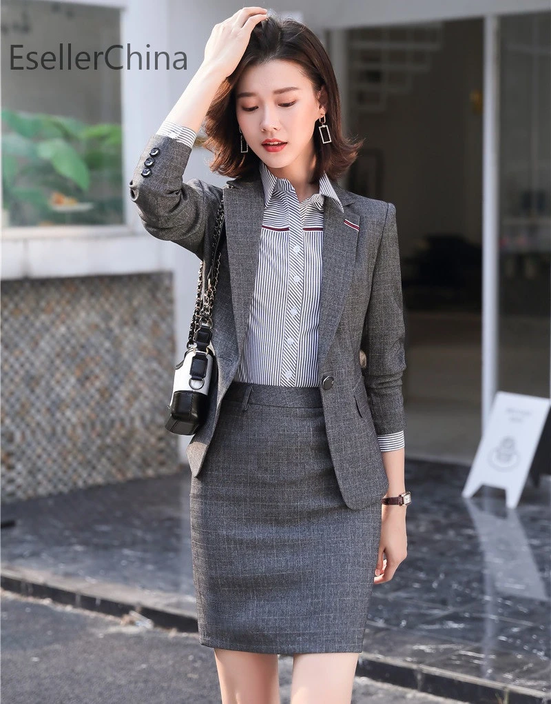 Женский деловой костюм юбка и пиджак в полоску Осень-зима | Женская одежда