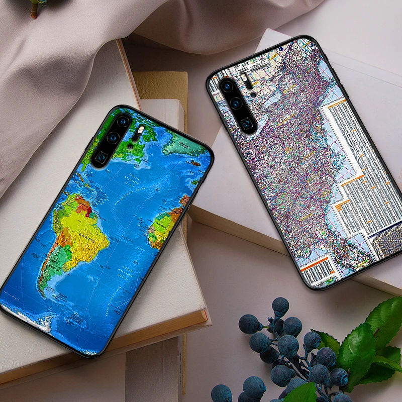 Карта мира план путешествий прозрачные черные силиконовые чехлы для huawei Y6 Y7 Y9 Prime