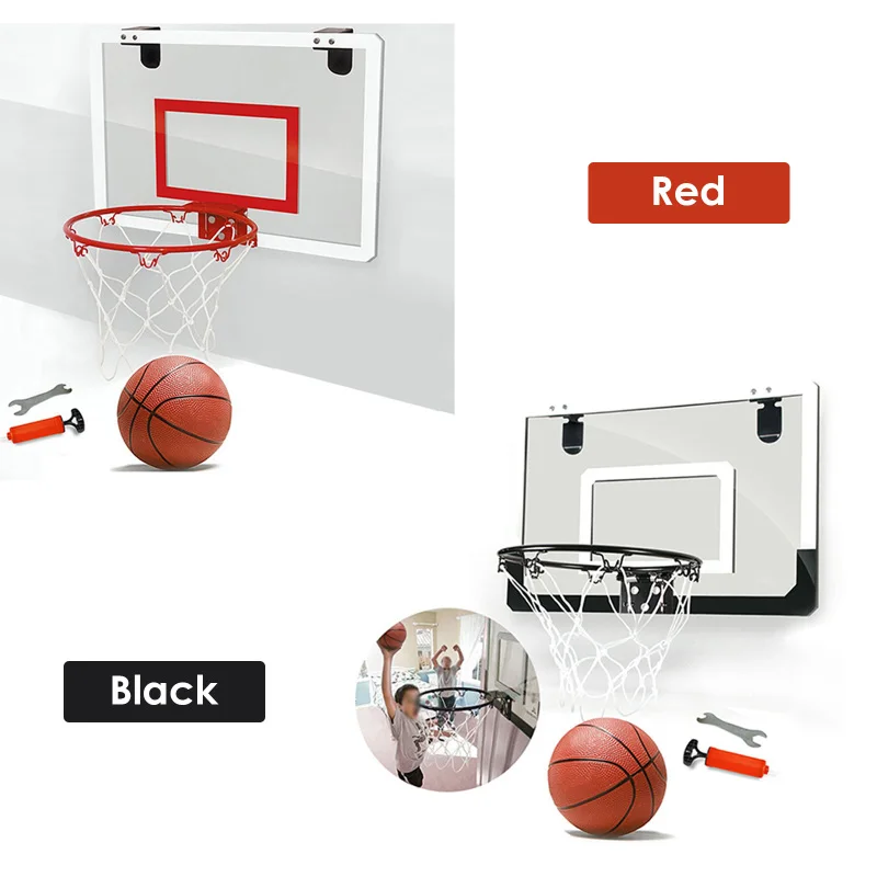 

Shatterproof Backboard Indoor Mini Sports Punch Free Toy Rebounds Wall Hanging Children Basketball Hoop Set with Ball Steel Rim