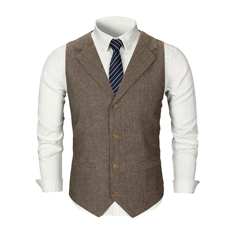 Chaleco de traje personalizado para hombre, ropa Formal de lana de espiga, de Tweed marrón Vintage, Slim Fit (0)
