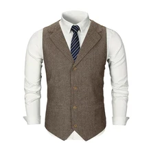 Chaleco de traje personalizado para hombre, ropa Formal de lana de espiga, de Tweed marrón Vintage, Slim Fit (2)