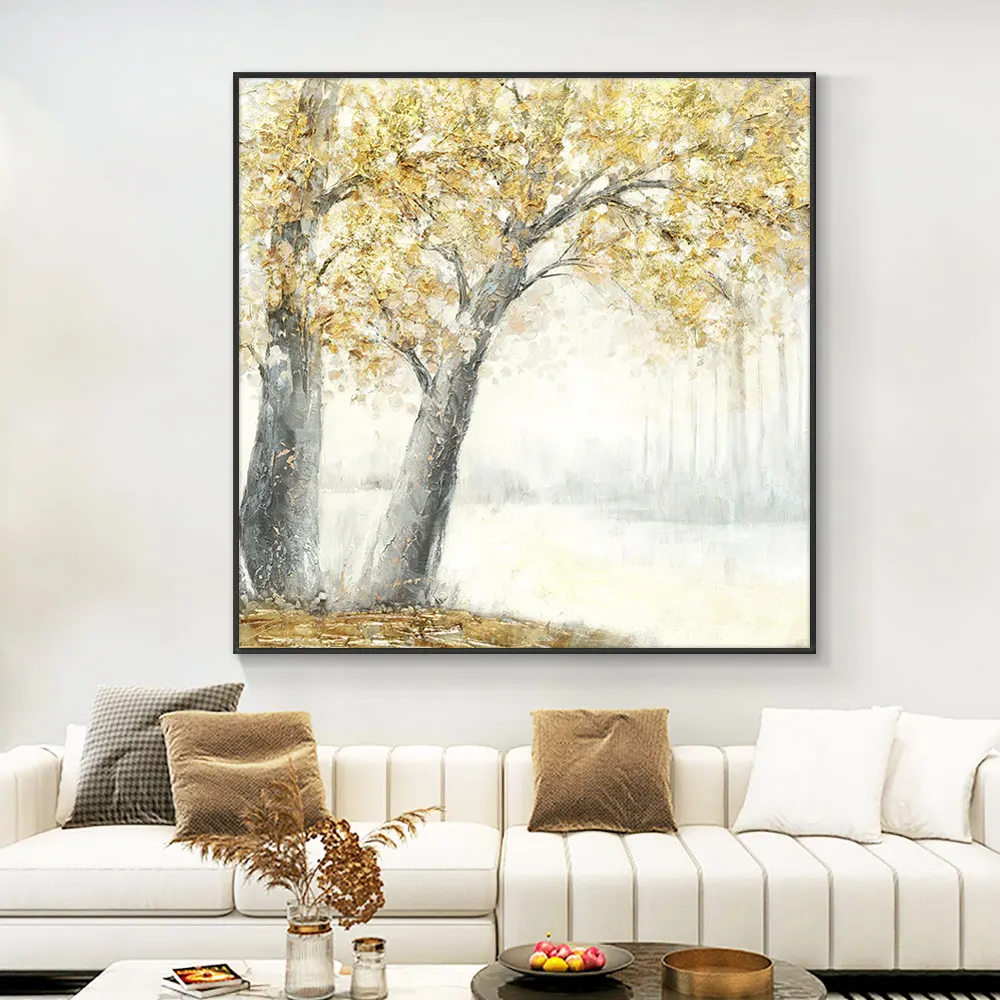 

100% Современная картина маслом на холсте ручной работы нож с желтыми листьями картина на стену картина для дома гостиная Декор