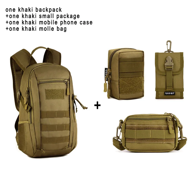 khaki set 3 12л военно-тактический рюкзак, Детская Военная Тактическая Сумка, Детская школьная Водонепроницаемая маленькая сумка, альпинистский походный мини-рюкзак - Цвет: khaki set 3