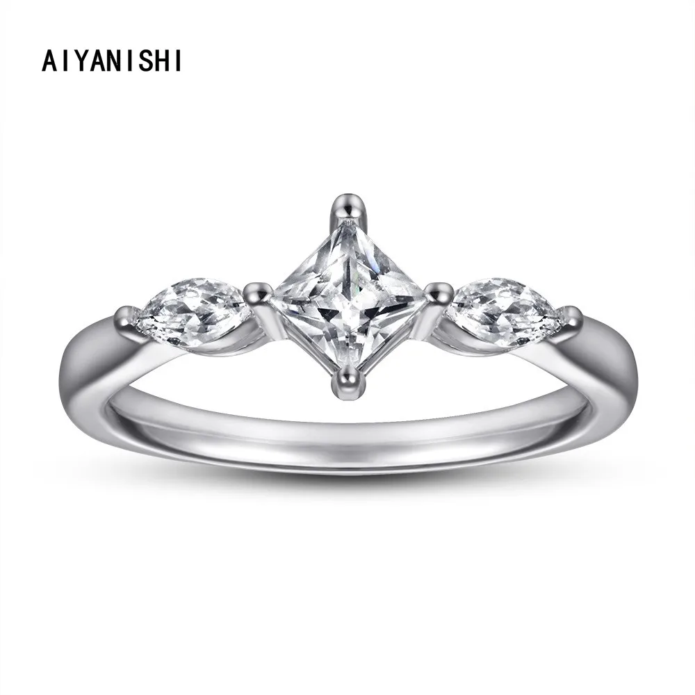 

AIYANISHI Classic Lovers Three stone Ring 925 Sterling Silver Sona Promise Wedding Band Rings for Women Bridal Party Finger Gift