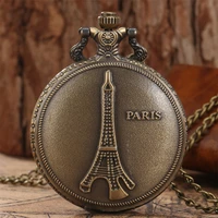 paris tower display bronze antique quartz pocket watches necklace chain souvenir pendant clock gifts