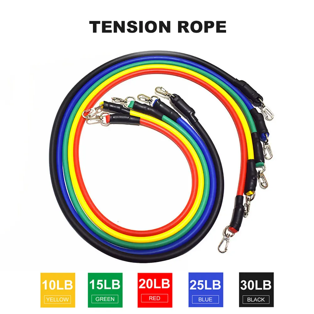 

11 шт./компл. Тяговая веревка фитнес-комплект для тренировок латексная трубка Резистентные ленты нейлоновая педаль тренажер для тренировки ...
