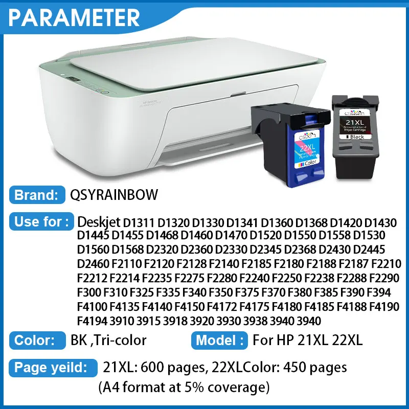 QSYRAINBOW Восстановленный чернильный картридж Замена для hp 21 22 21xl HP с чернилами DESKJET