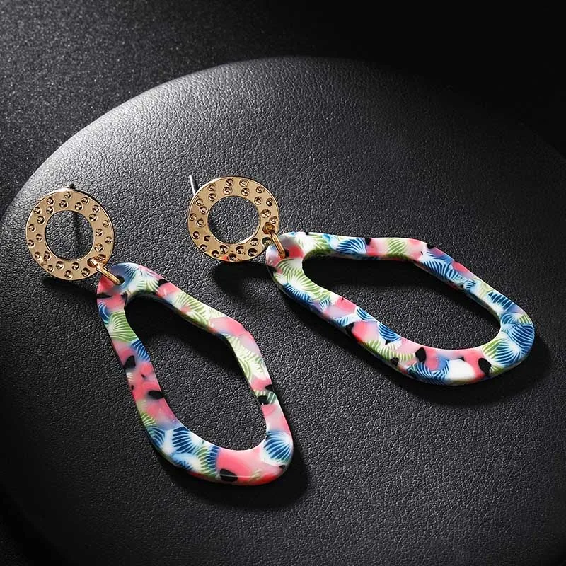 Корейские цветные серьги Необычные геометрические уксусная кислота висячие для