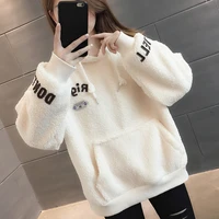 women sweatshirts with a hood 2022 new winter thick female hoodie plus velvet keep warm pocket letters korean style s05