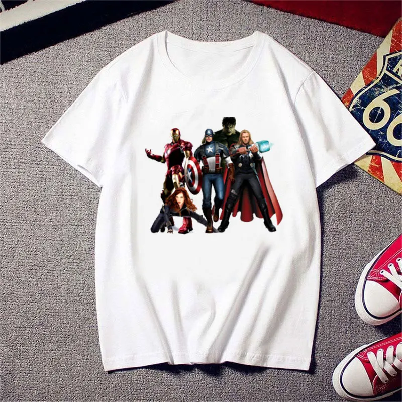 

New Fashion Marvel Tshirt Women O-neck Casual T Shirt Summer Tops Tee Short Sleeve Cartoon The Avengers Printing White T-shirts