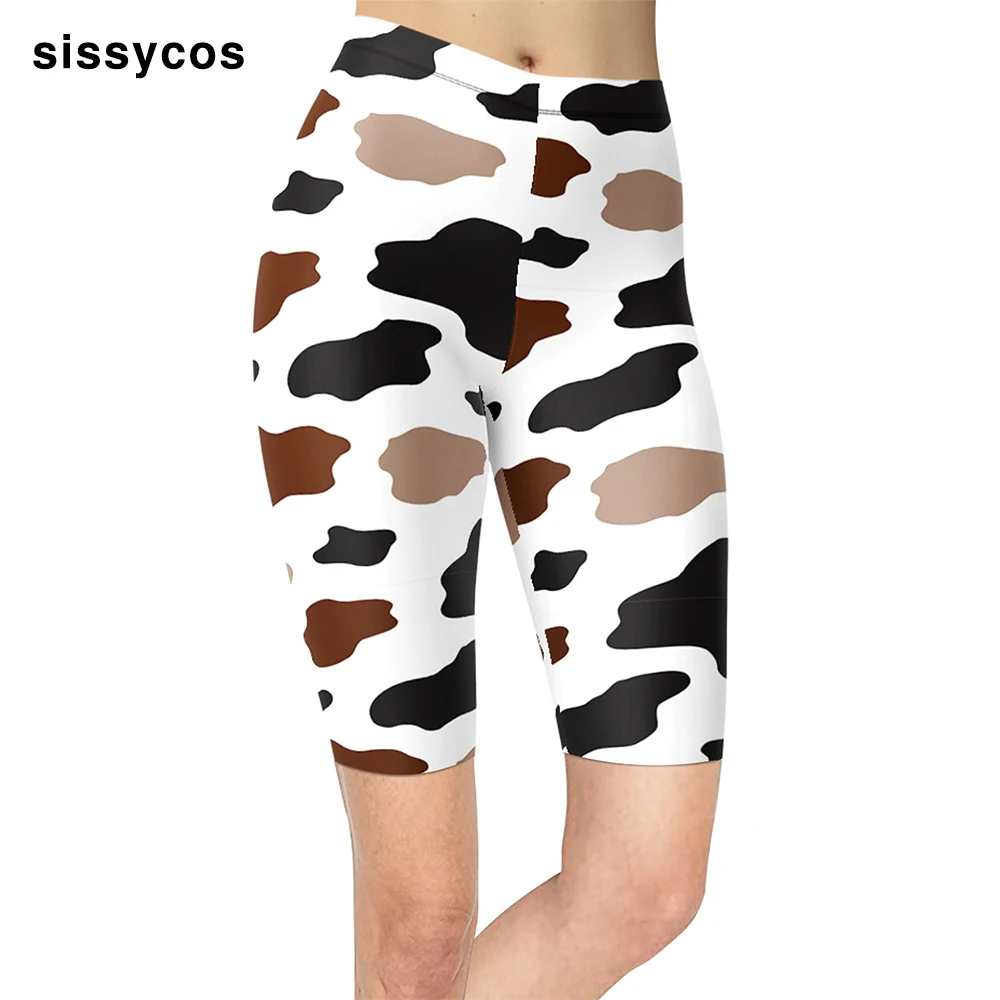 

sissycos Women Animal Printed Cows Pattern Short Leggings 2021 New High Waist Stretch Fashion Push Up Brushed Buttery Soft Pants