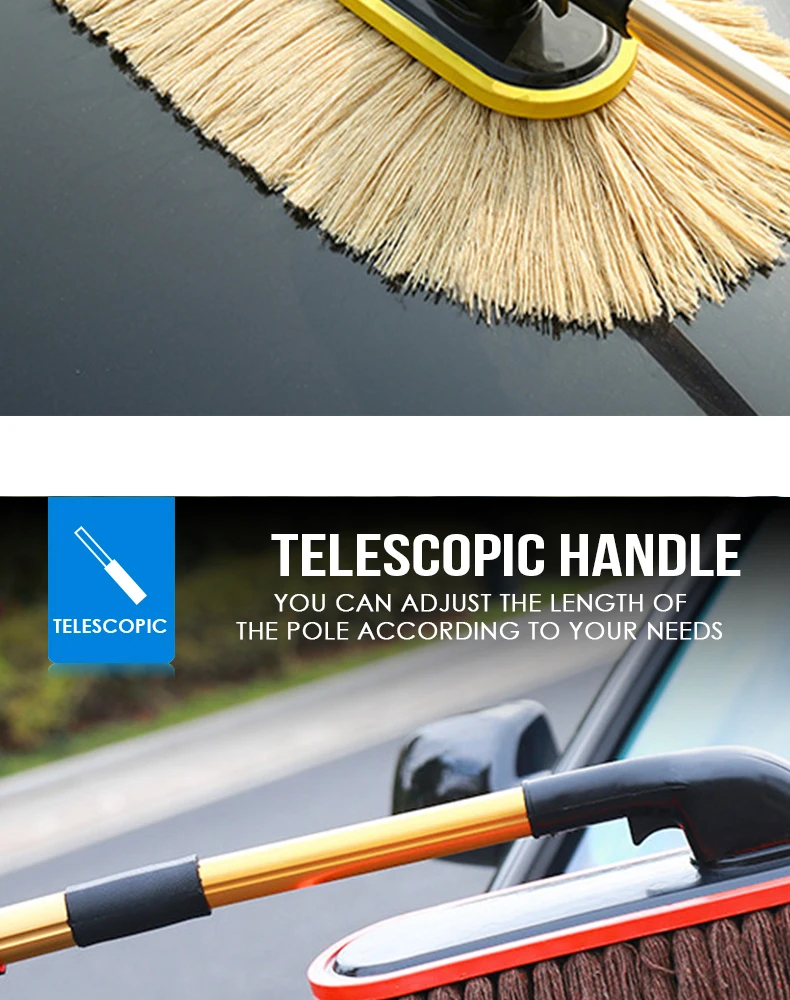 Car Wash Brush Dust Removal Brush Fibre Broom Rotating Mop Telescoping Long Handle Car Cleaning Tools Car Accessories Xammep