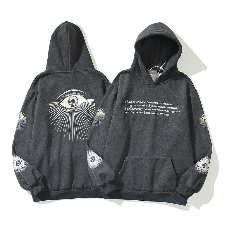 

2021FW RHUDE Eye Of Prophecy Hoodie Men Women High Quality Wash Cotton Make Old Rhude Pullovers Graphic Printing Sweatshirts