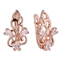 luxury korean flower shape women earrings white cubic zircon rose 585 gold color jewelry new year gift