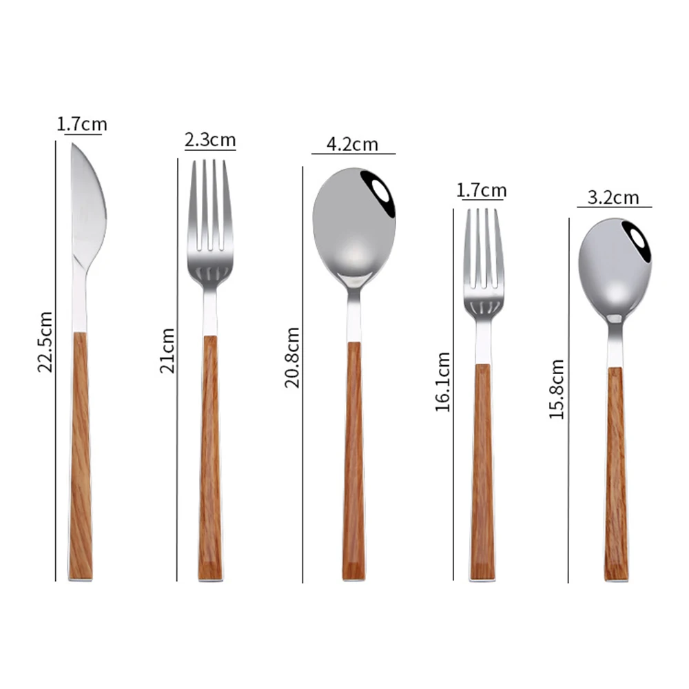 

5pcs/Set Stainless Steel Western Food Korean Imitation Marble Imitation Wooden Handle Dinner Fork And Spoon Set Spoon Tableware