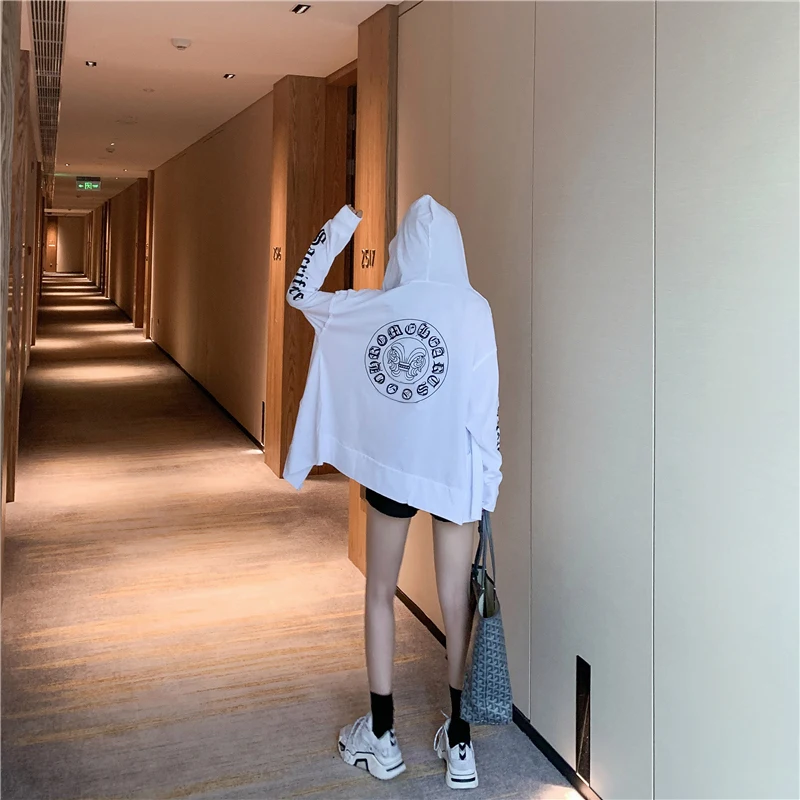Ulzzang, уличная одежда, толстовки для женщин, осень, свободная мода, Harajuku, с буквенным принтом, с длинным рукавом, с капюшоном, тонкая куртка, топы