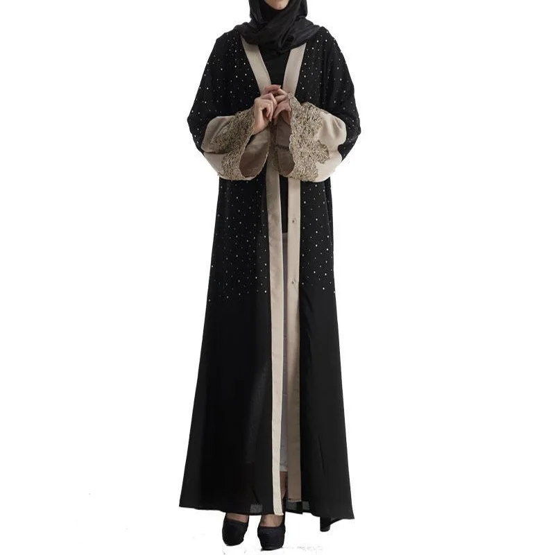 Мусульманское платье Дубай расшитая бисером кафтан открытая абайя длинное