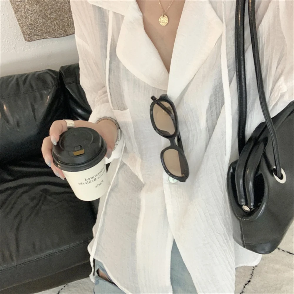 Солнцезащитные рубашки HziriP в стиле оверсайз женские со складками и длинными