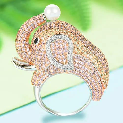 Pink GODKI модные большие украшения в виде слонов кубический циркон модное кольцо для женщин кольца на палец бусины очаровательное кольцо богемные пляжные украшения - Цвет основного камня: Pink