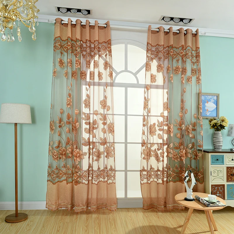 1 шт. кофейная выгорающая серия занавеска тюль для гостиной печатная оконная
