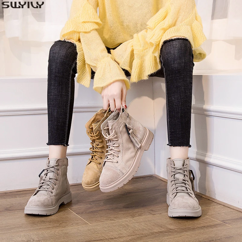 SWYIVY/Ботинки Martin женская обувь из натуральной кожи женские ботильоны для женщин