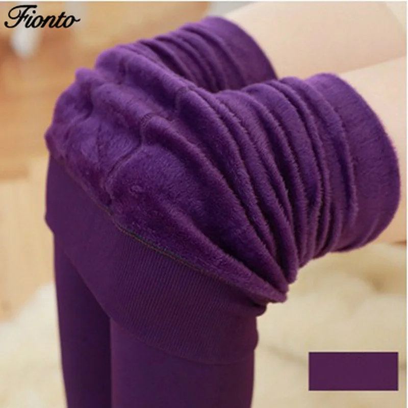 Зимние яркие бархатные леггинсы FIONTO сохраняющие тепло однотонные брюки до