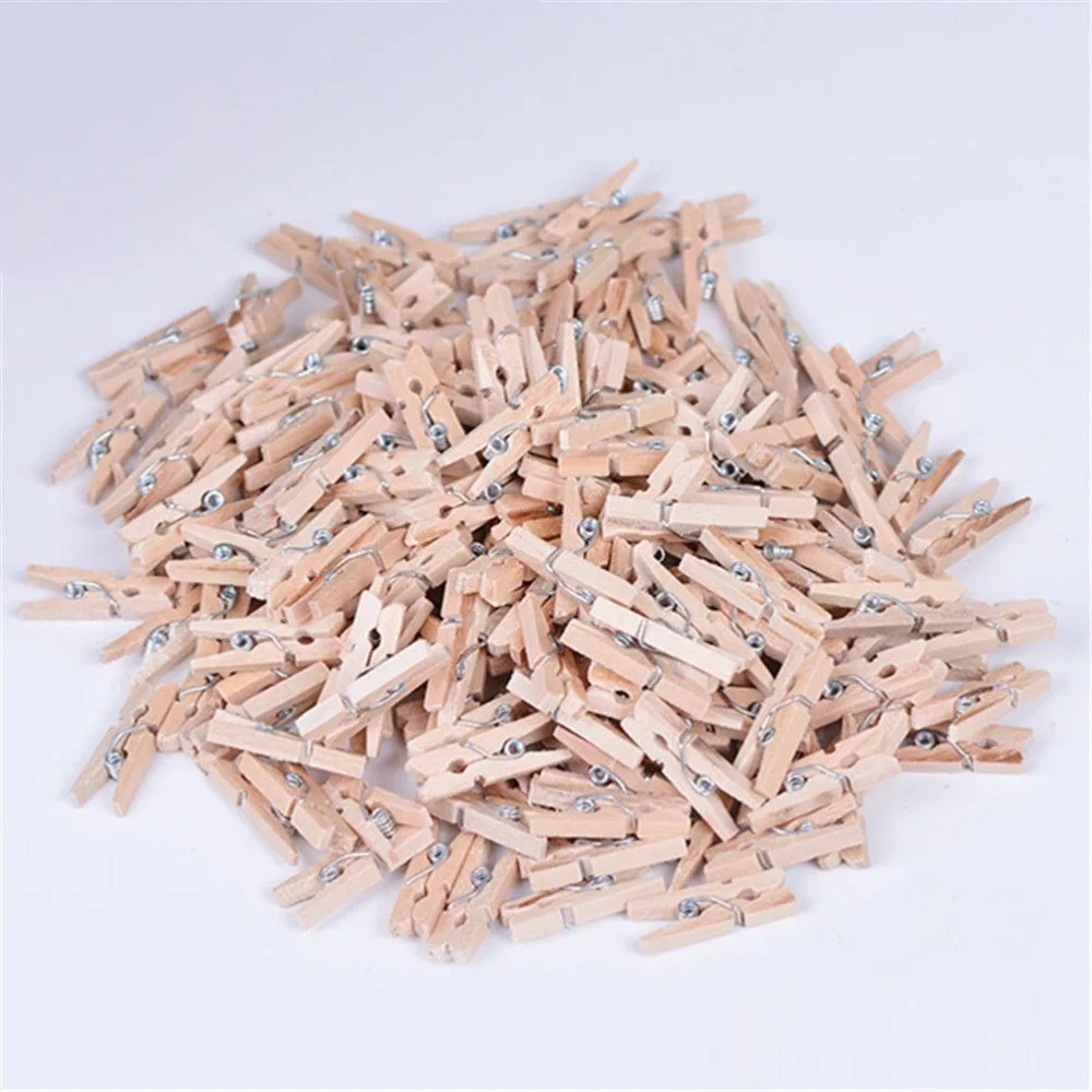 

100 Pcs Clothes Pegs Natural Clip Mini Wooden Clothes Photo Paper Peg Clothespin Laundry Hangers Wedding Party 2.5cm