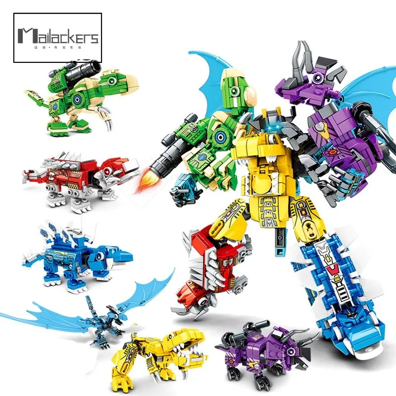 

649PCS MOC 6 in 1 Transformation Robot Building blocks dinosaur Triceratops Tyrannosaurus Warrior Creative Bricks For Children