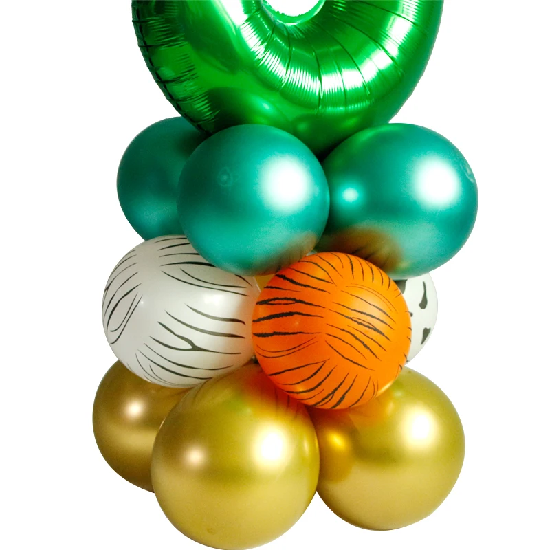 Набор из 18 шаров с животными джунглей, зеленый фольгированный шар с номером 32 дюйма, шары из хромированного металлического латекса для украшения на детскую вечеринку или день рождения.