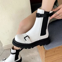 2021 new women flat ankle chelsea boots females british style slip on buckle wrap solid leather shoes ladies fashion footwear