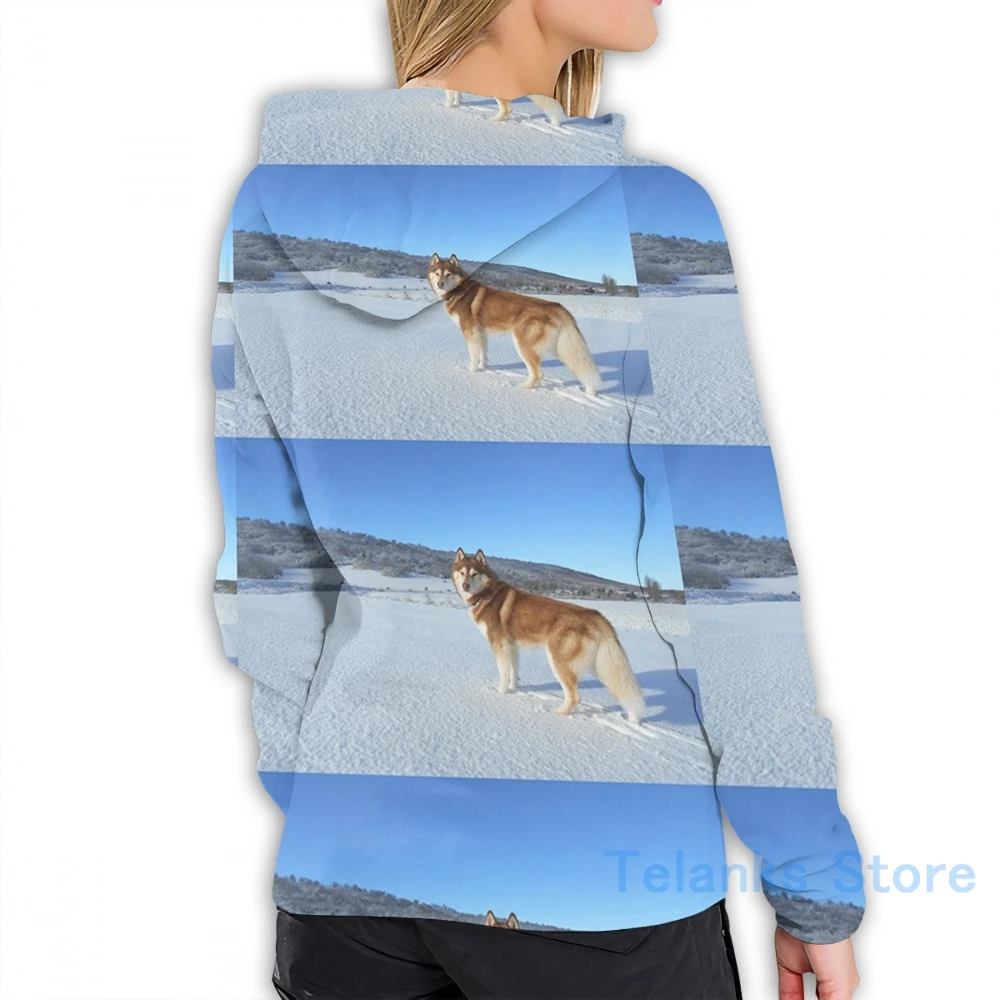 Женская Повседневная Толстовка с капюшоном и принтом в Сибирском стиле - купить