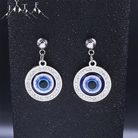 stainless steel crystal blue turkey eyes stud earrings women silver color round small earrings muslim jewery llaveros e8040s05