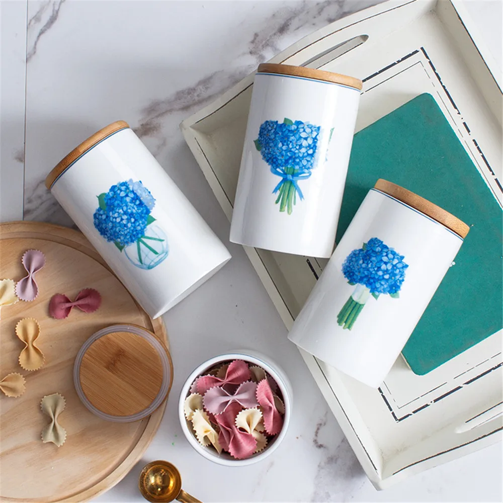 Керамические банки в скандинавском стиле с деревянной крышкой для кухни кофе